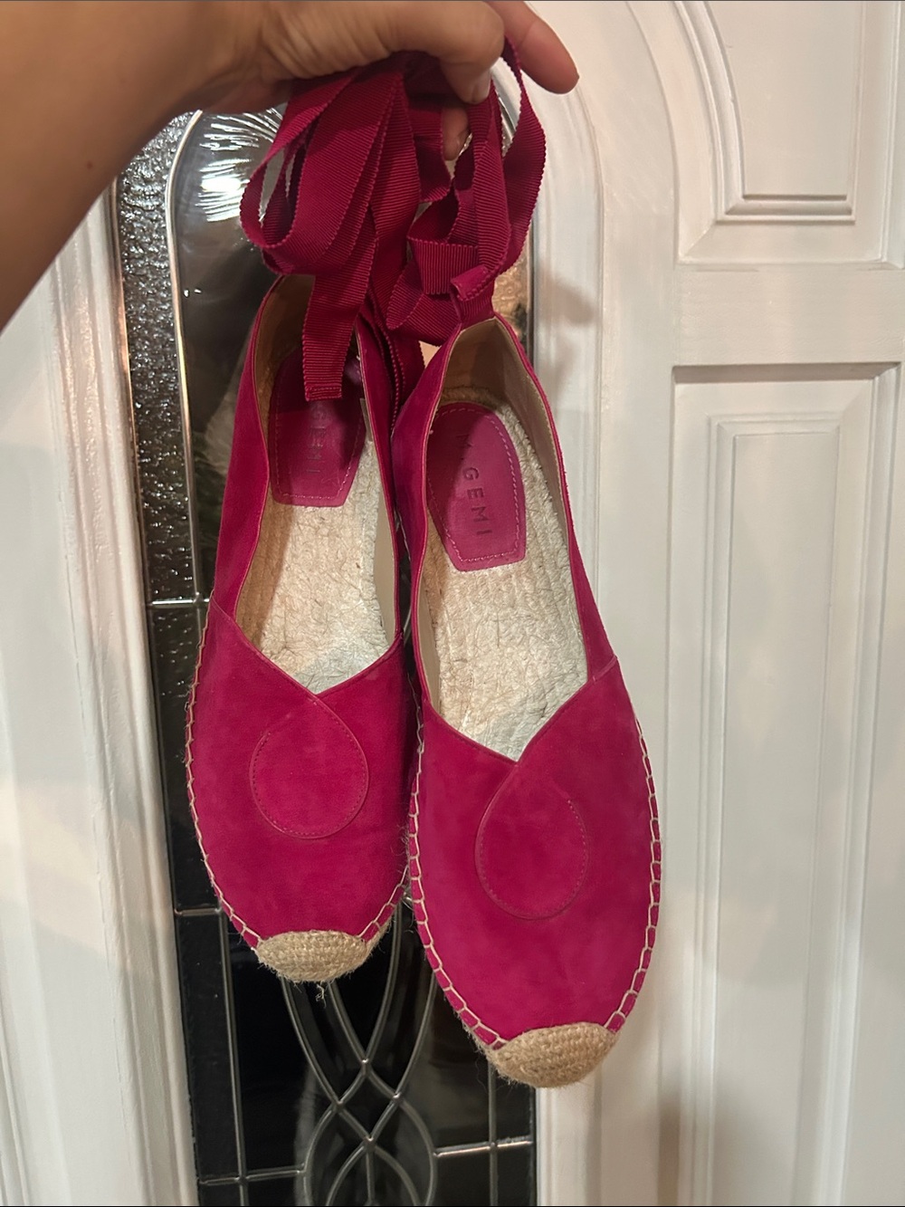 M. Gemi Fuchsia Suede Espadrille Flats with Ankle Ties